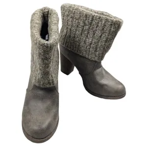 Muk Luks Boots Women's Sweater Cuff Top Brown Heel Shoe Size 9 Fall Cozy Casual
