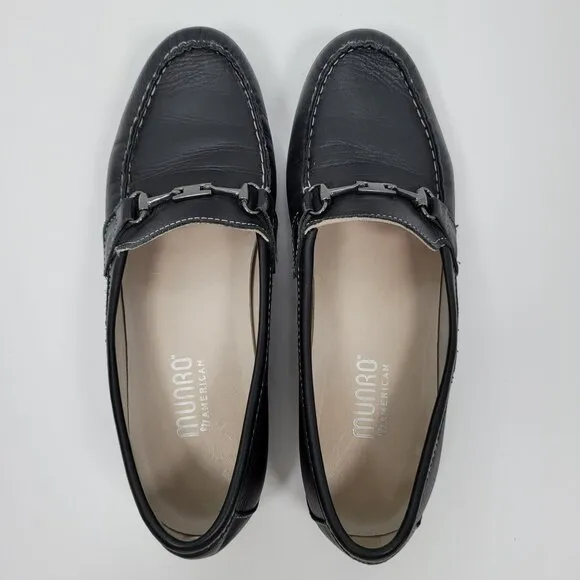 Munro American Women's Black Leather Slip On Loafers M555081 US Size 7.5M