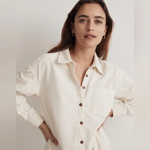 MWT Madewell Corduroy Cream Shirt Dress - Medium - Ivory