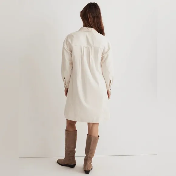MWT Madewell Corduroy Cream Shirt Dress - Medium - Ivory