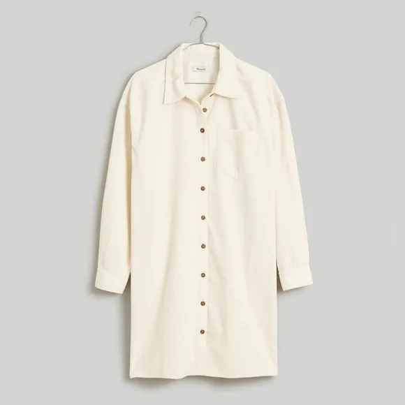 MWT Madewell Corduroy Cream Shirt Dress - Medium - Ivory