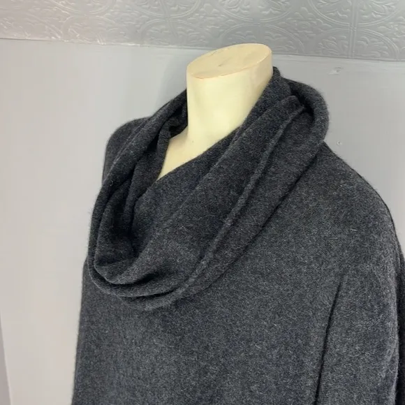 NANETTE Lepore 2-ply Cashmere Poncho Cape Cowlneck Shortsleeve Charcoal Gray M/L