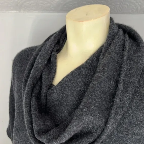 NANETTE Lepore 2-ply Cashmere Poncho Cape Cowlneck Shortsleeve Charcoal Gray M/L