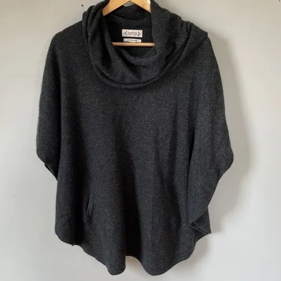 NANETTE Lepore 2-ply Cashmere Poncho Cape Cowlneck Shortsleeve Charcoal Gray M/L