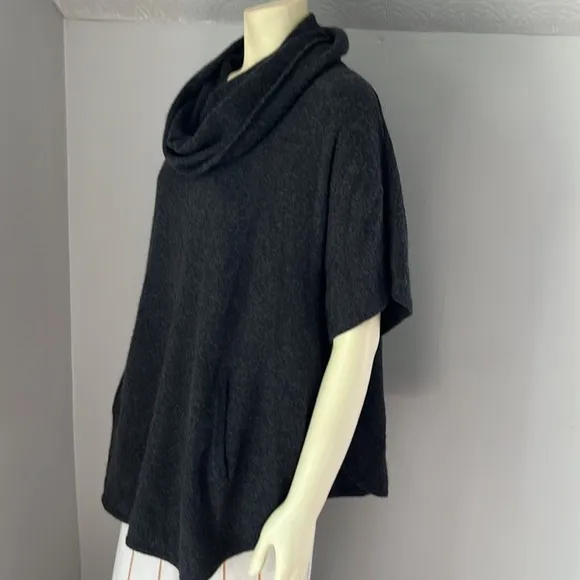 NANETTE Lepore 2-ply Cashmere Poncho Cape Cowlneck Shortsleeve Charcoal Gray M/L