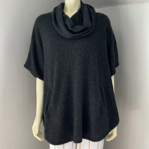 NANETTE Lepore 2-ply Cashmere Poncho Cape Cowlneck Shortsleeve Charcoal Gray M/L