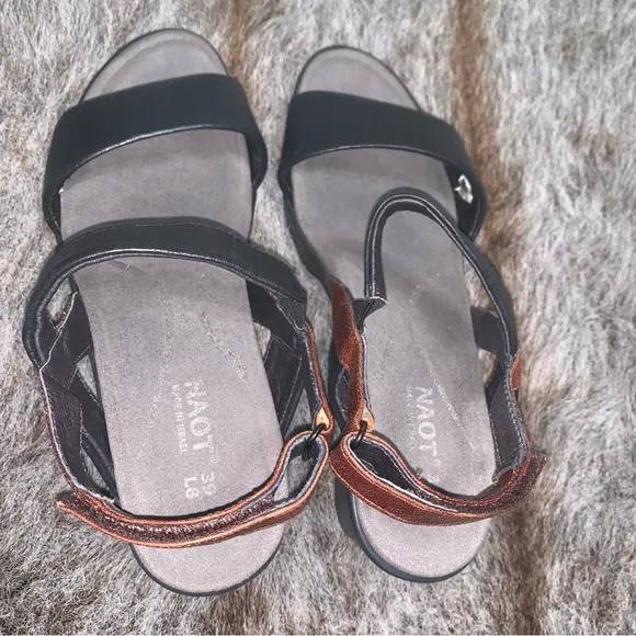 Naot Brown and Black Leather Sandals- Size 39