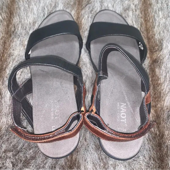 Naot Brown and Black Leather Sandals- Size 39
