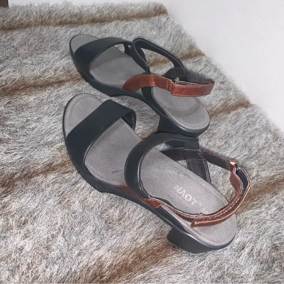 Naot Brown and Black Leather Sandals- Size 39