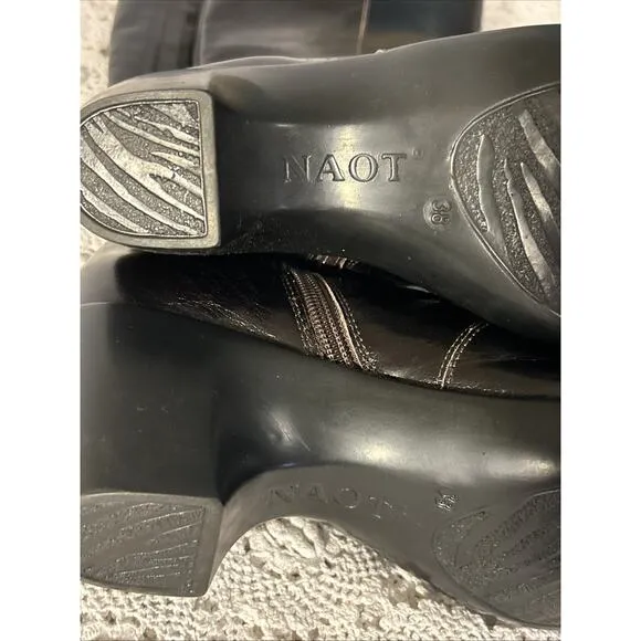 Naot Divine Espresso Dark Brown Crinkle Patent Tall Boots Sz 7 Zip Sides