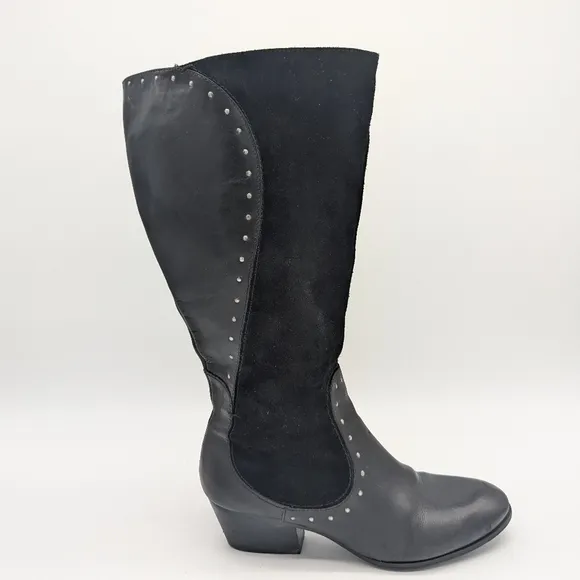 Naturalizer Leather &amp; Suede Dynasty Stud Detail Wide Shaft Tall Boots