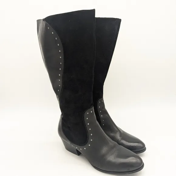 Naturalizer Leather &amp; Suede Dynasty Stud Detail Wide Shaft Tall Boots