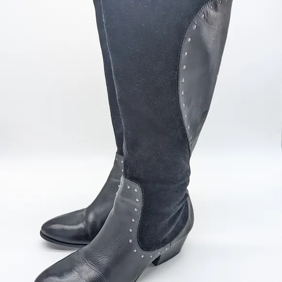 Naturalizer Leather &amp; Suede Dynasty Stud Detail Wide Shaft Tall Boots