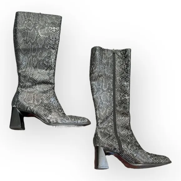 Naturalizer Snakeskin Square Toe Square Heel Knee High Boots