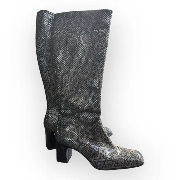 Naturalizer Snakeskin Square Toe Square Heel Knee High Boots