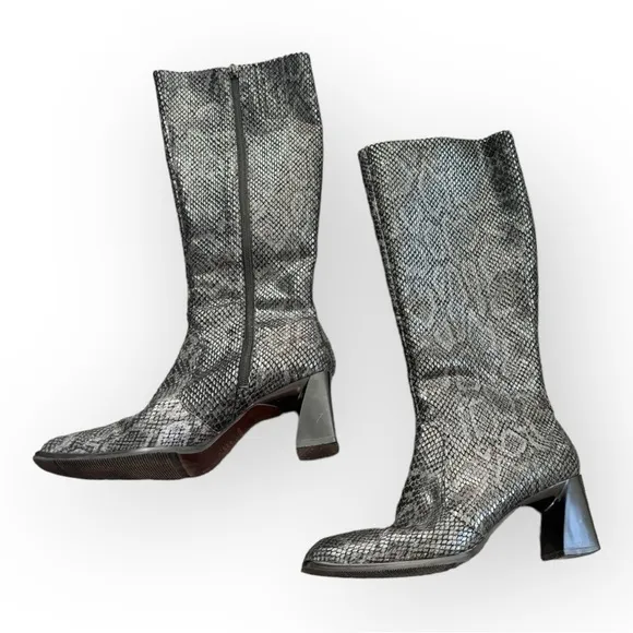 Naturalizer Snakeskin Square Toe Square Heel Knee High Boots