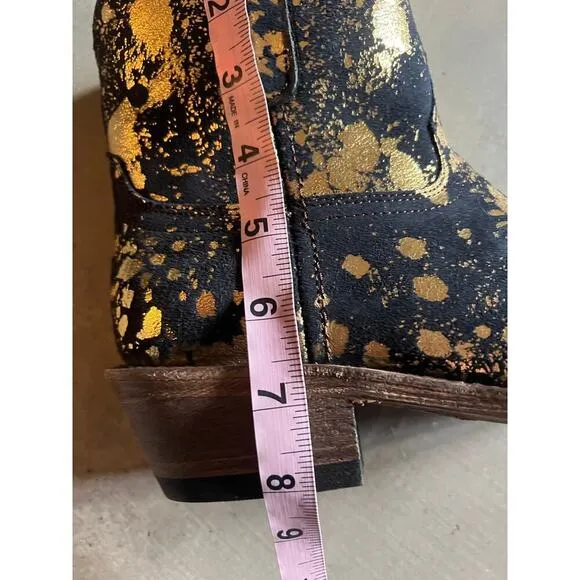 New Ankle Boots Western CoFi Leather,  Gold Print Black Suede,