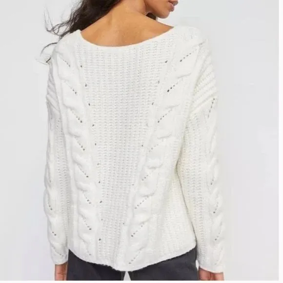 NEW Anthropologie Ivory Ramona Cable Oversized V-Neck Sweater — SZ S (up to LG)!