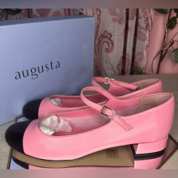 NEW Augusta Pink and Black Women's Mary Jane Loafers, US Size 6.5 / EU Size 37.