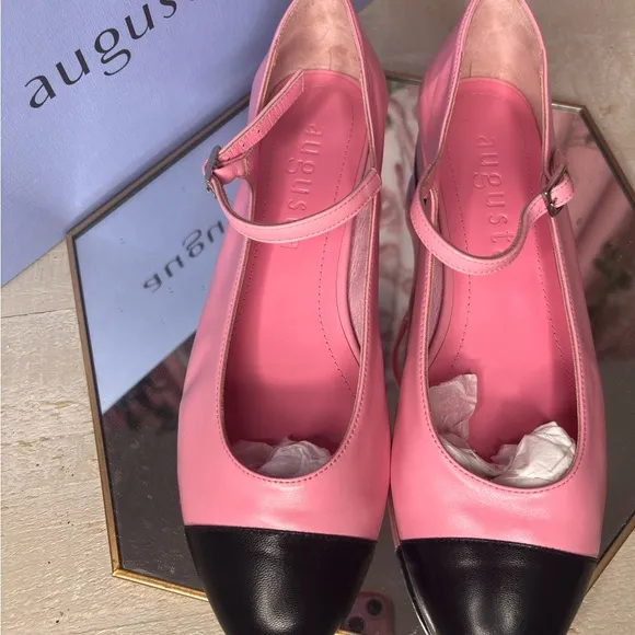 NEW Augusta Pink and Black Women's Mary Jane Loafers, US Size 6.5 / EU Size 37.
