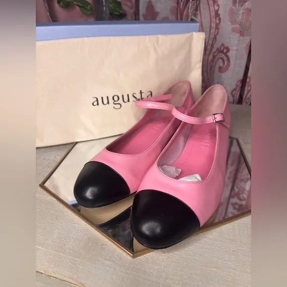 NEW Augusta Pink and Black Women's Mary Jane Loafers, US Size 6.5 / EU Size 37.