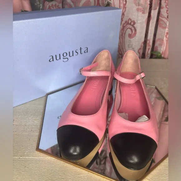 NEW Augusta Pink and Black Women's Mary Jane Loafers, US Size 6.5 / EU Size 37.