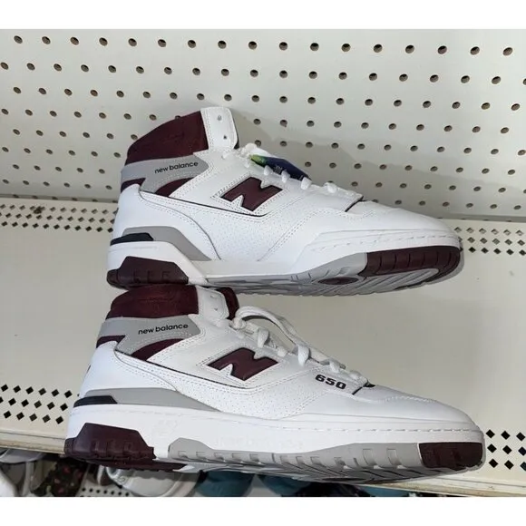 New Balance 650R Mens Leather Athletic Shoes Sneakers Size 8.5 White Burgundy