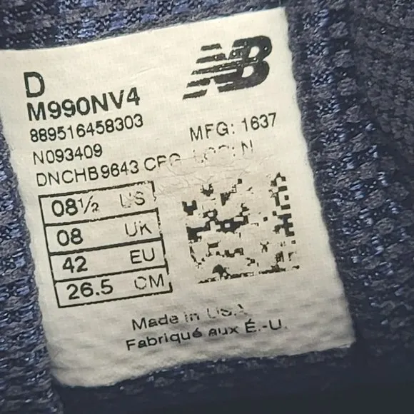 New Balance 990v4 Mens 8.5 Navy Blue Athletic Sneaker Shoes Casual M990NV5