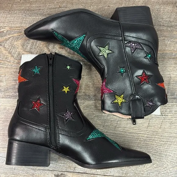 NEW Betsey Johnson EDISON Women’s Rhinestone Embellished Western Boots Size 5.5