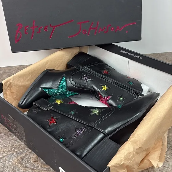 NEW Betsey Johnson EDISON Women’s Rhinestone Embellished Western Boots Size 5.5