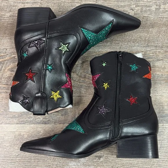 NEW Betsey Johnson EDISON Women’s Rhinestone Embellished Western Boots Size 5.5