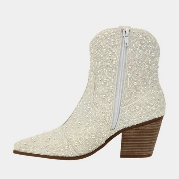🌸NEW BETSEY JOHNSON PEARLS ANKLE BOOTS Sz 8.5 WITH BOX.