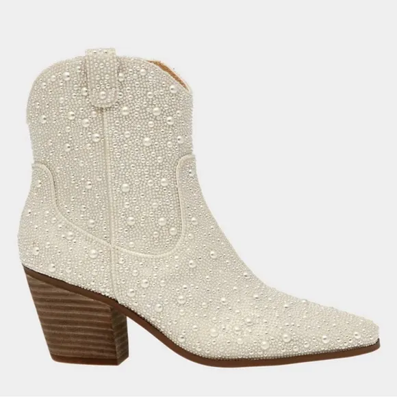 🌸NEW BETSEY JOHNSON PEARLS ANKLE BOOTS Sz 8.5 WITH BOX.