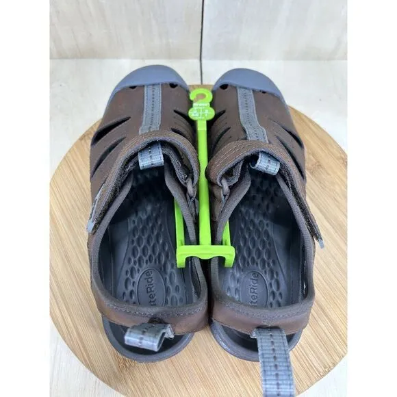NEW Crocs Yukon Fisherman Brown Leather Closed Toe Sandal Mens Size 7 Womens 8.5