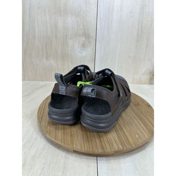 NEW Crocs Yukon Fisherman Brown Leather Closed Toe Sandal Mens Size 7 Womens 8.5