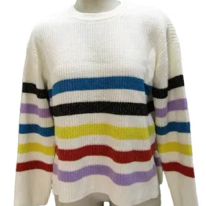 NEW DESIGN HISTORY Womens Cute Crewneck Sweater Size M Ivory/Multicolor Stripe