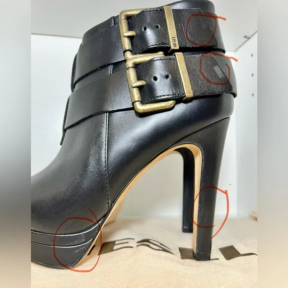 NEW DIESEL MELROSE SYDNAY BLACK LEATHER Brass Buckle Ankle Booties EUR 38