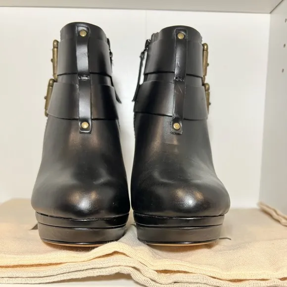 NEW DIESEL MELROSE SYDNAY BLACK LEATHER Brass Buckle Ankle Booties EUR 38