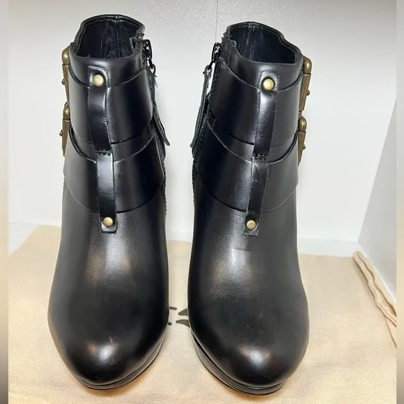 NEW DIESEL MELROSE SYDNAY BLACK LEATHER Brass Buckle Ankle Booties EUR 38
