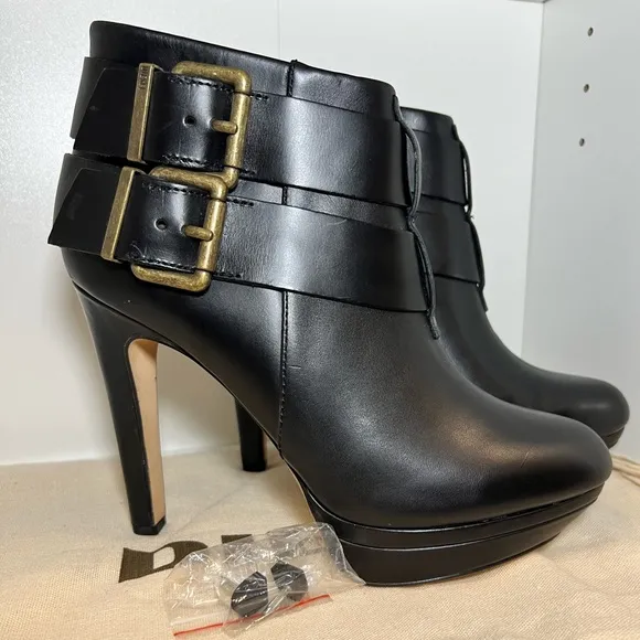 NEW DIESEL MELROSE SYDNAY BLACK LEATHER Brass Buckle Ankle Booties EUR 38