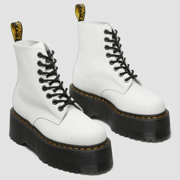 NEW Doc Martens White Pisa Milled Leather 1460 Pascal Max Platform Boots 8.5