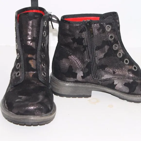 NEW Dolce Vita Big Girl's Combat Moto Boots Black Shimmer Camo Sparkly  Sz 1