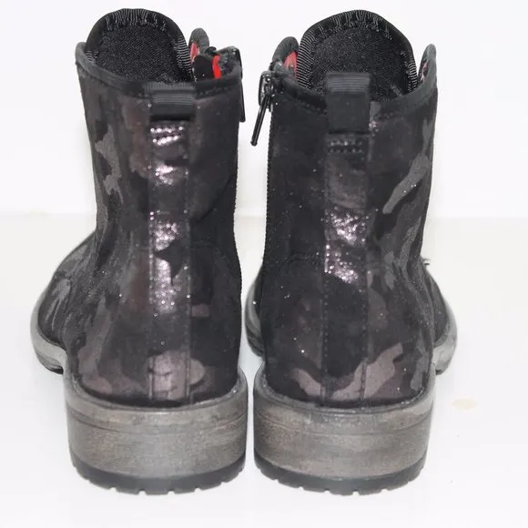 NEW Dolce Vita Big Girl's Combat Moto Boots Black Shimmer Camo Sparkly  Sz 1