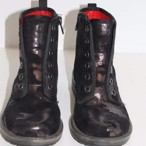 NEW Dolce Vita Big Girl's Combat Moto Boots Black Shimmer Camo Sparkly  Sz 1