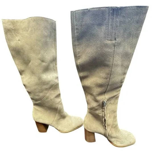 New Dolce Vita Fynn Tall Tan Truffle Suede Boots Wide Calf Women's 9