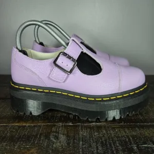 NEW Dr Martens Bethan Womens Size 6 Leather Double Strap Platform Shoes Purple