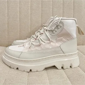 NEW Dr Martens‎ BOURY POLY &amp; LEATHER CASUAL BOOTS Off White Men 8 Women 10