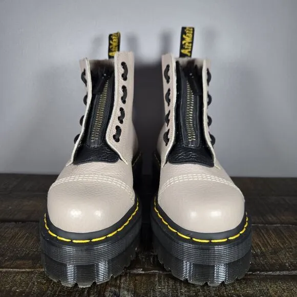 NEW Dr Martens Sinclair Womens Size 7 Lace Up Zipper Platform Boot Leather Taupe