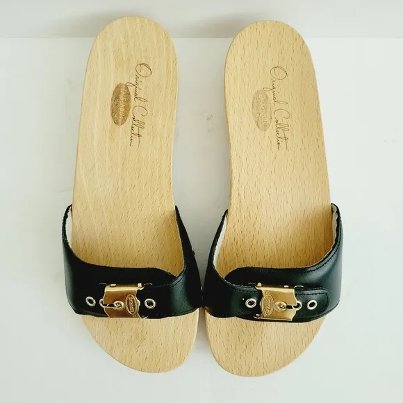 New Dr Scholl's Original Collectiom Clog Wood Sole Sandals, Size 7