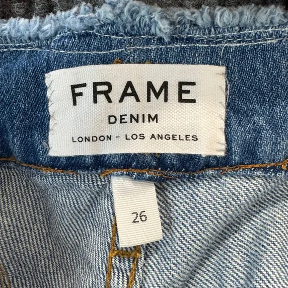 New FRAME Denim Mini Skirt 26 Womens Distressed Light Wash Frayed Hem Y2K Style